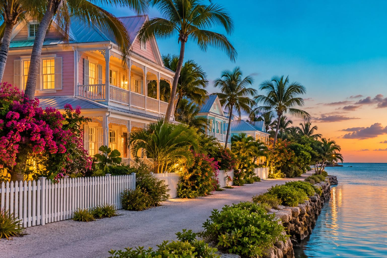 A the Florida Keys home at dusk, illustrative