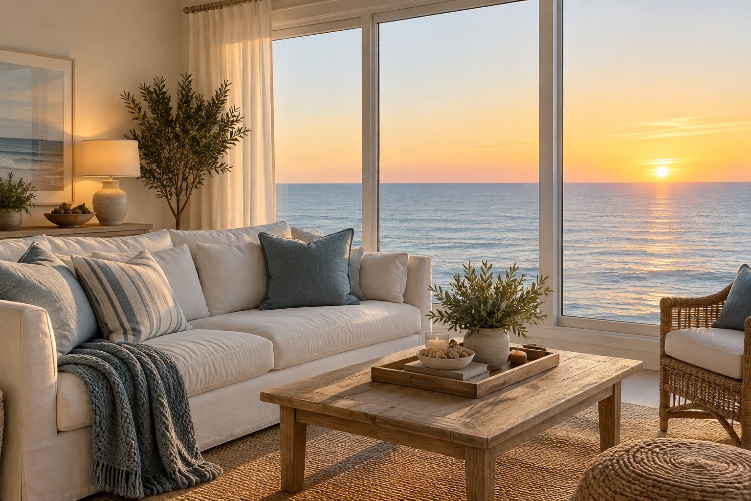 A cozy Key West living room, illustrative